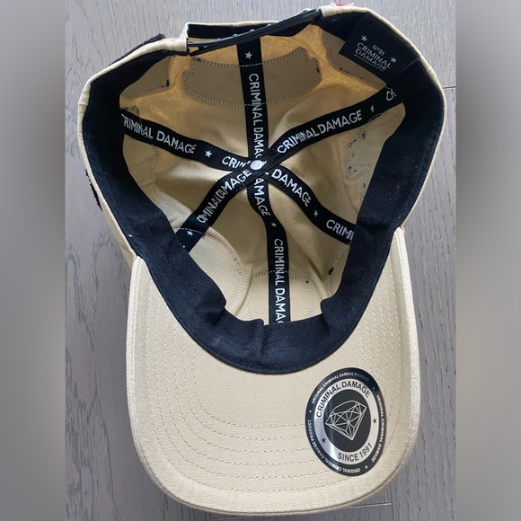 CRIMINAL DAMAGE. Adjustable Cream Coloured Hat with stitched decals. - Picture 5 of 9